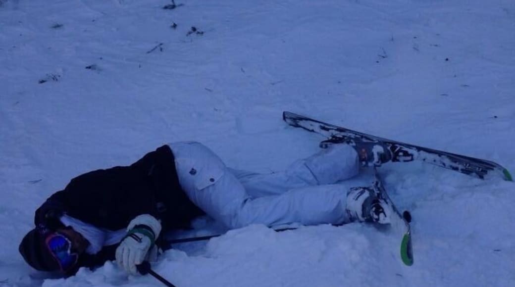 Wipeout!.. She rather snowboard anyway! #skitrip #wyoming #perfectsnow