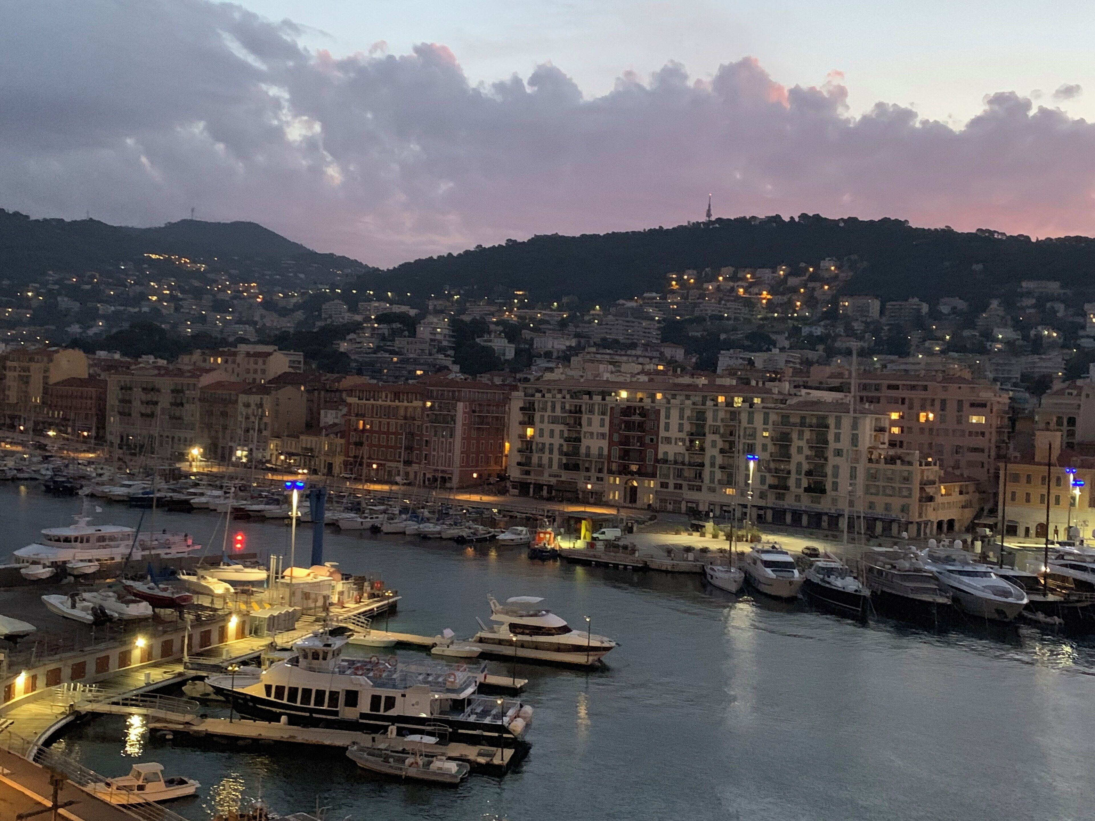 Terrace view of the sunrise over the harbor