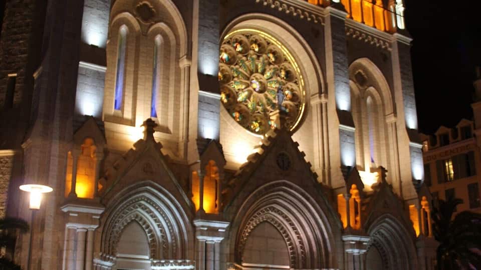 This beautiful church lit up at night