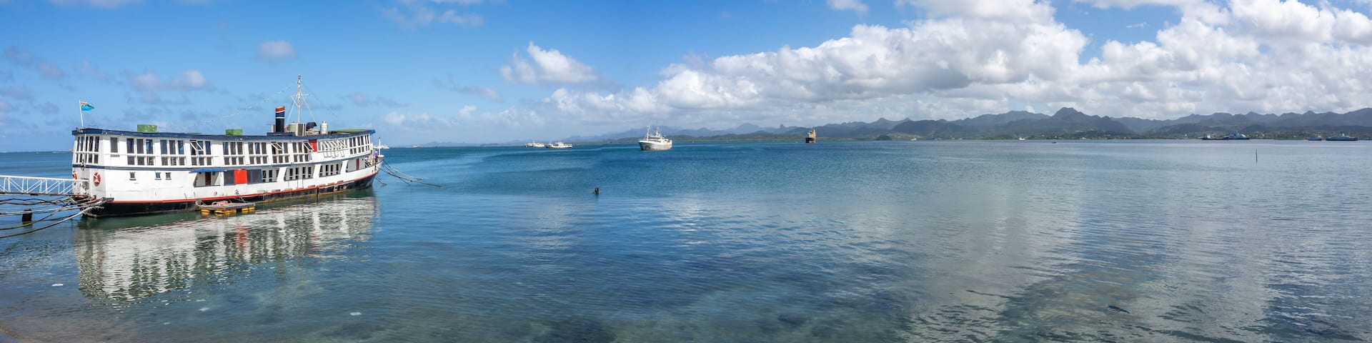 Stunning coastal scenery along the sea front promenade near the port of Suva, the capital city of Fiji, South Pacific Ocean
