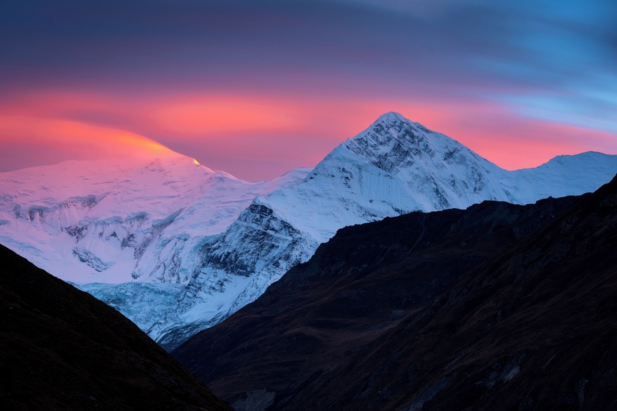 This is from Ledar, Nepal. A tiny village on the Annapurna Circuit a couple of days before the Thorang La Pass. This light lasted about a minute. One of the best moments of the entire trip. Feel grateful to have witnessed and captured it.