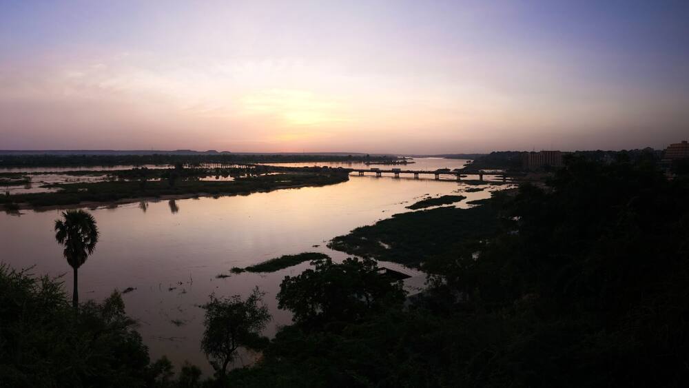 Aerial view to Niger river in Niamey at sunset Niger
