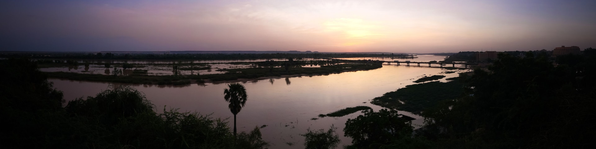 Aerial view to Niger river in Niamey at sunset Niger