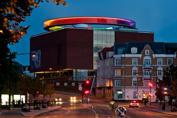 Aarhus featuring street scenes, outdoor art and a city