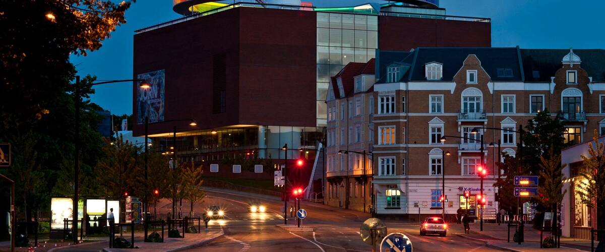 Aarhus showing night scenes, a city and street scenes