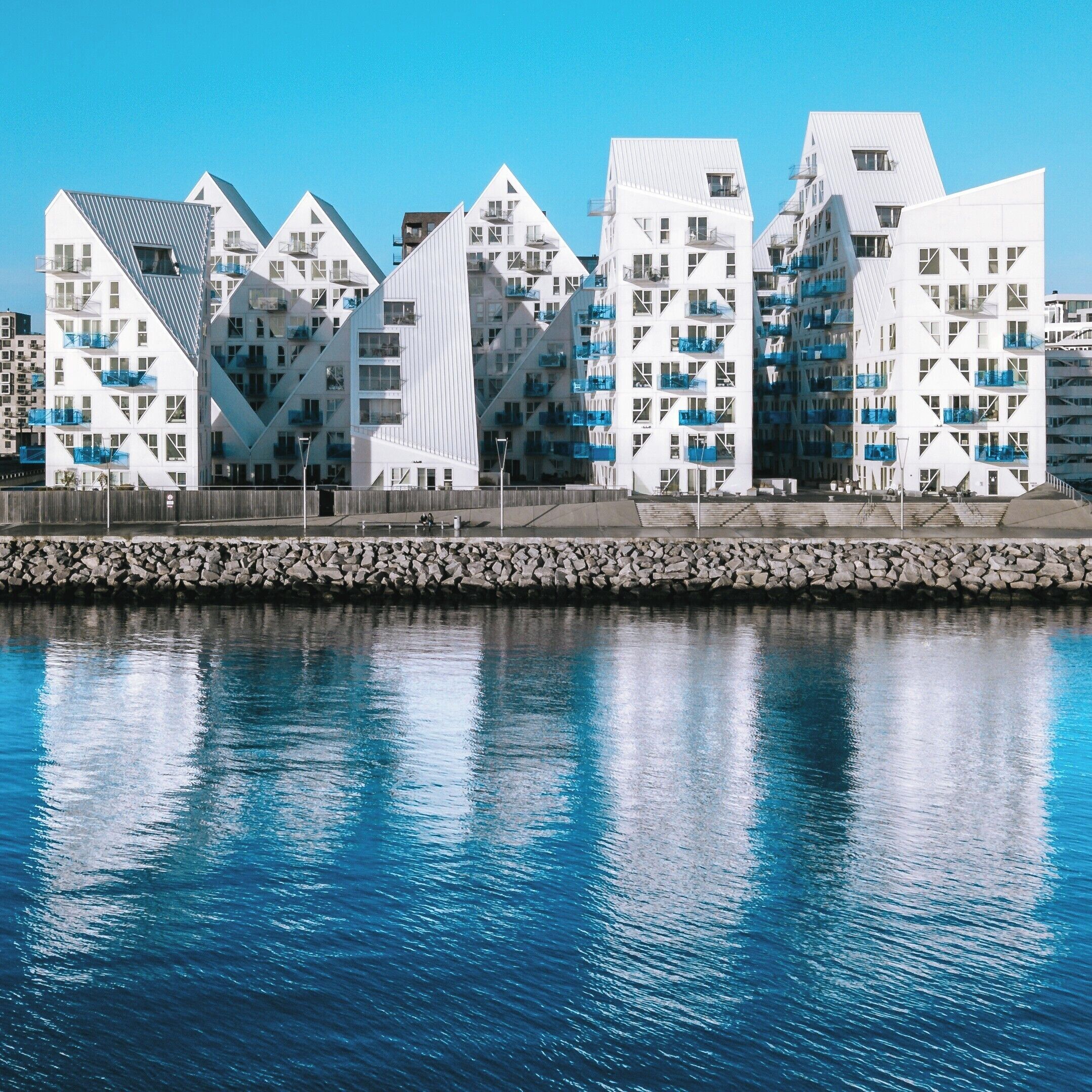 The "Iceberg" in the harbour of Aarhus, Denmark. Whilst walking around between the buildings themselves is interesting enough, the best view is found on the ferry to/from Sjællands Odde.

#BVSBlue