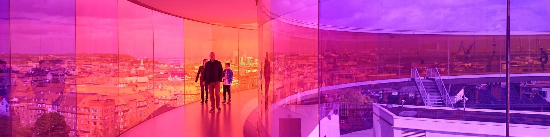 The rainbow panorama at the top of the Art Museum in Århus. A 360 degree rainbow hallway around the top of the museum, with views over Århus. Really awesome place to see!