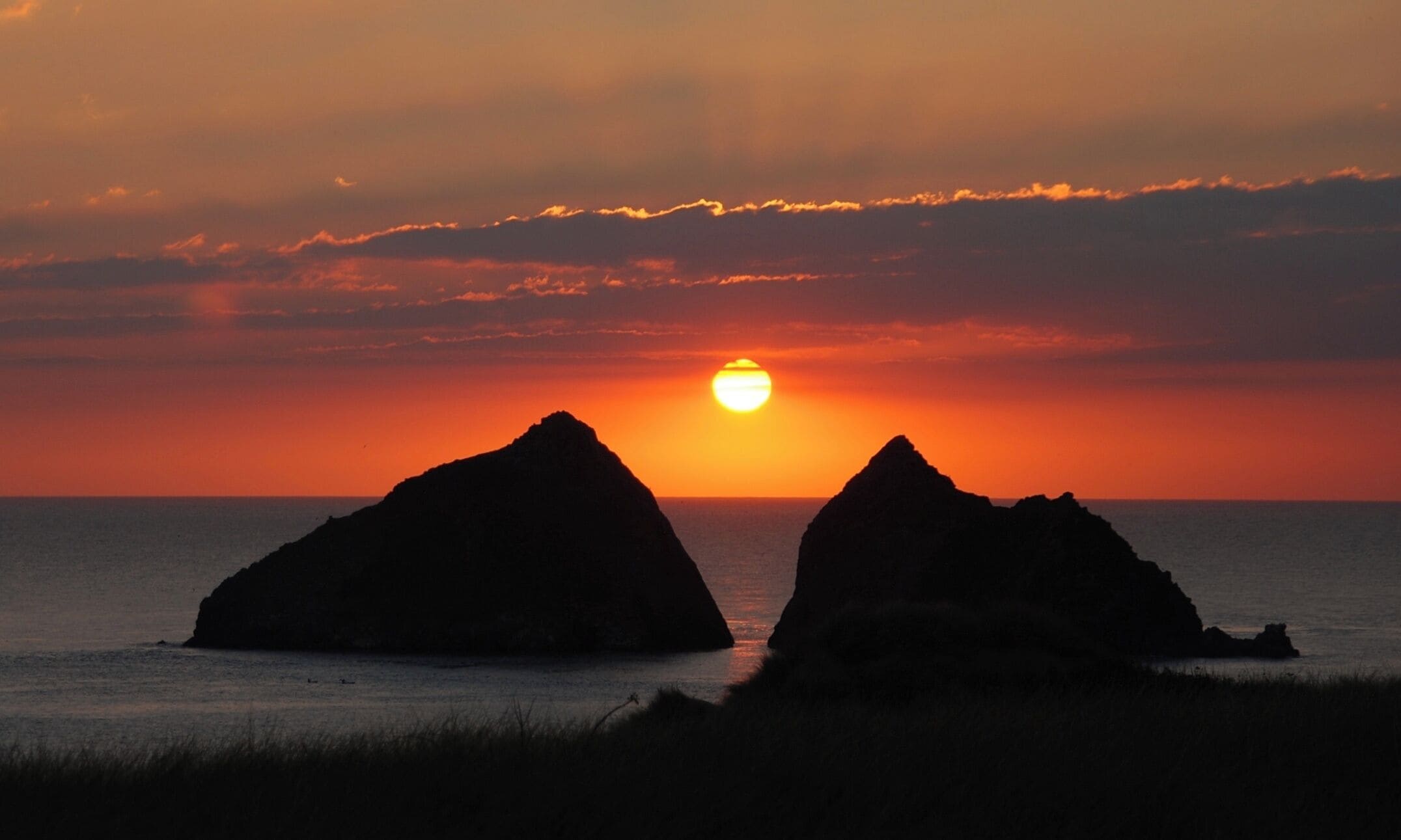 Sunset on the Rocks at Holywell Bay, Cornwall.