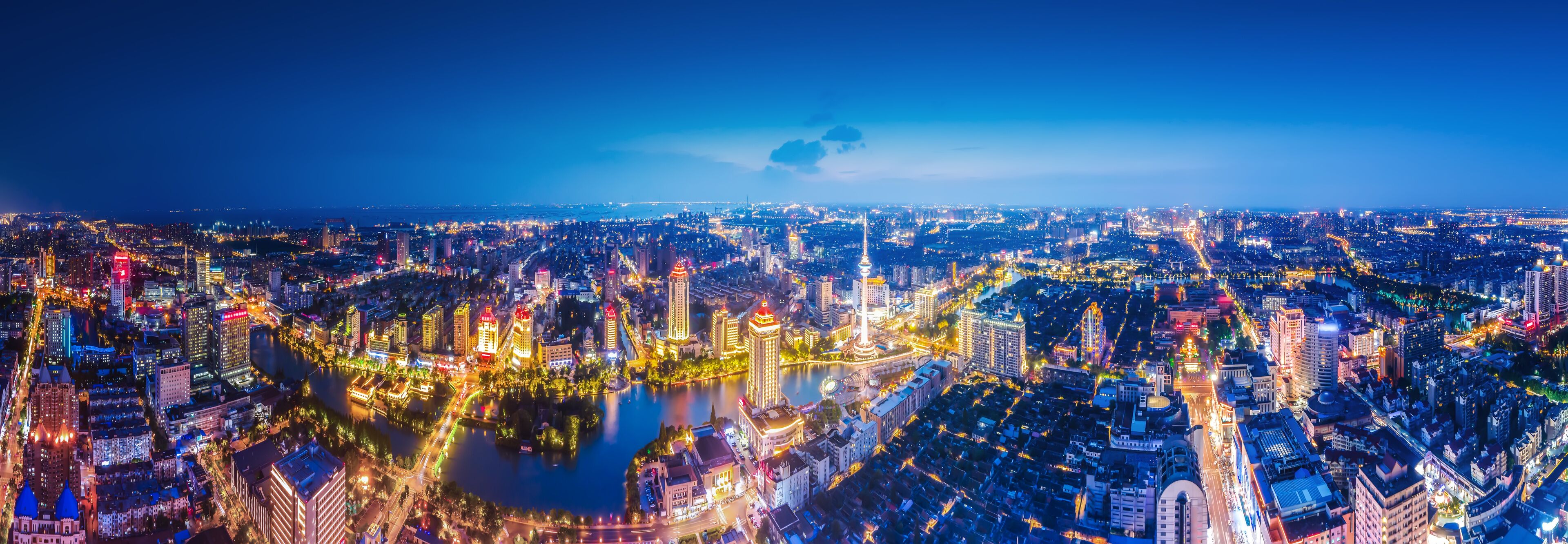 Aerial photography of the city scenery of Nantong, Jiangsu at night