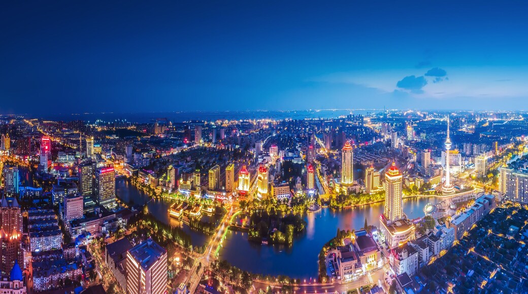 Aerial photography of the city scenery of Nantong, Jiangsu at night