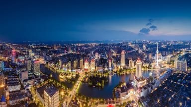 Aerial photography of the city scenery of Nantong, Jiangsu at night