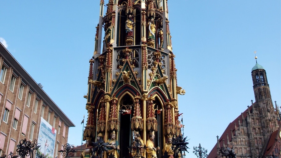Schöner Brunnen is a 14th-century fountain located on Nuremberg's main market next to the town hall.