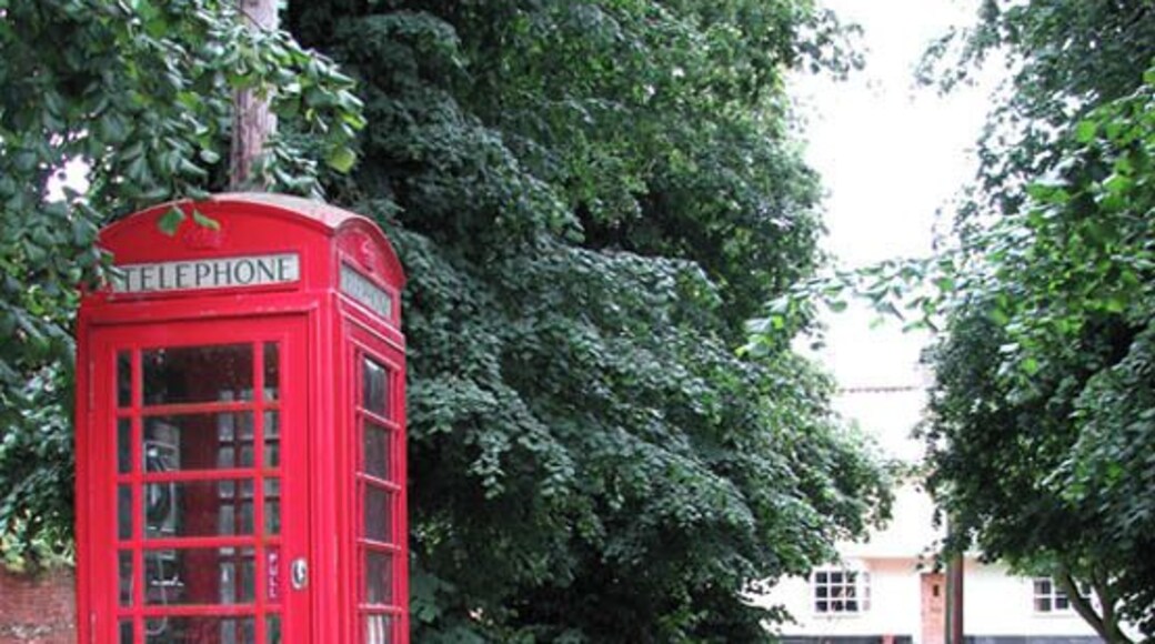 K6 Telephone box on green by Boosey's Lane. New Buckenham is a village located on the Norfolk-Suffolk border. Interestingly, its street plan is still based on the old medieval grid pattern. 16th century houses, built from wattle and clay on timber frames, stand side by side with flint and brick cottages, often hidden behind Georgian and later brick facades > 1394567. The 18th century market cross, situated in the village centre, serves as a shelter > 40538. The village has two pubs, the George > 1394575 and the Kings Head, a number of local shops and a general store which is combined with a bakery and a post office > 1394579. There is a large common designated a Conservation Area to the east of the village. The remains of a castle are on the edge of the village, and near it there is the first place of worship, the now restored St Mary's Chapel, which was replaced by St Martin's church > 1394594.