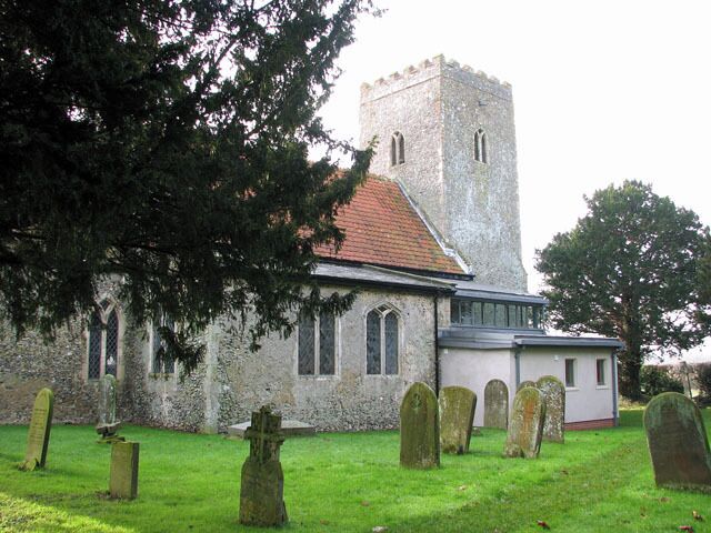 All Saints church - the new extension. All Saints church > 1692081 - 1692114 dates from the 14th century and is a Grade II listed building. Its south porch is a later addition dating from the 15th or early 16th century, and an extension built onto the north wall and providing modern facilities was completed in 2009. The church houses a number of medieval survivals, amongst them several wall paintings - one depicting St Christopher, another the Annunciation > 1692151. A very rare depiction of a group of women surrounded by three devils, dominated by Titivallus - the Demon of Gossip - is painted on the north nave wall, clearly meant as a warning against gossiping. The rood screen > 1692117 is late C15. The octagonal font > 1692132 is of Purbeck marble and dates from Norman times, whereas the wooden painted cover was added in 1934.