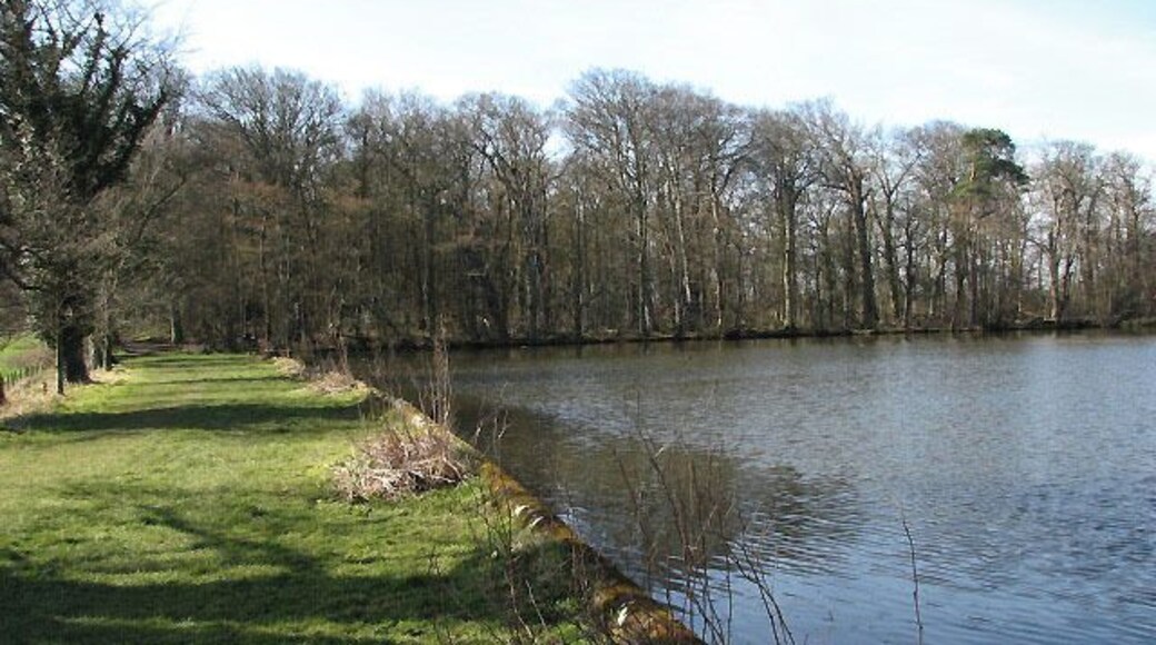 Footpath past Felbrigg Pond. The woodland seen in the background is Common Plantation. The history of Felbrigg estate dates back to the middle ages, when a member of the Norman family of Bigod took the name Felbrigg and built a manor house on the site of the present Hall, in the early 15th century. In around 1450 Felbrigg was acquired by John Wyndham, a wealthy merchant from the Norfolk town of Wymondham. The manor house was altered and added on to by following generations until a family member, "Mad Windham", almost ruined the estate and was forced to sell it in 1863, with all its contents. The estate was purchased by John Ketton, a Norwich merchant, whose daughter married a distant cousin of "Mad Windham". Their grandson, Robert Wyndham Ketton-Cremer (d. 1969) bequeathed the Felbrigg Hall and estate to the National Trust. See > 724631 for view of Felbrigg Hall.