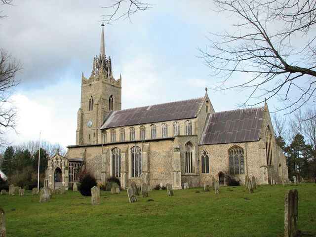 The church of SS Peter and Paul. The church of SS Peter and Paul was built in the 15th century on the site of an older church. It has a magnificent hammerbeam roof which rises to a height of 45 feet above the floor. The building contains many other medieval survivals such as the panels of the chancel screen > 1703026 - an older screen surrounding the Lady Chapel with intricate carvings in its spandrels > 1703031 - choir stalls in the chancel > 1703049 - remains of a mural and the octagonal font > 1703053. There are also a number of interesting tombs. To members of the Lovell family on either side of the east window. To Anne, only child of Sir Robert Herling, on the north wall of the chancel > https://www.geograph.org.uk/photo/1703037. To Sir Robert Herling (d 1435) at the east end of the south aisle > https://www.geograph.org.uk/photo/1703041. To Sir Thomas Lovell and Dame Alice, his wife, with their crests (a bundle of peacock feathers and a Saracen's head) at their feet > https://www.geograph.org.uk/photo/1703043. The most noteworthy feature of the church, however, is the magnificent east window > https://www.geograph.org.uk/photo/1703014 which was donated to the church by Lady Anne Herling and her second husband, Sir Robert Wingfield, in around 1460. Removed for safety in Cromwell's time, the glass of this notable window was hidden in the attic of the since demolished East Harling Hall. When the manor was sold to Thomas Wright in 1736 he restored the glass to the church. It was removed once again during WWII and replaced and re-leaded in 1947.