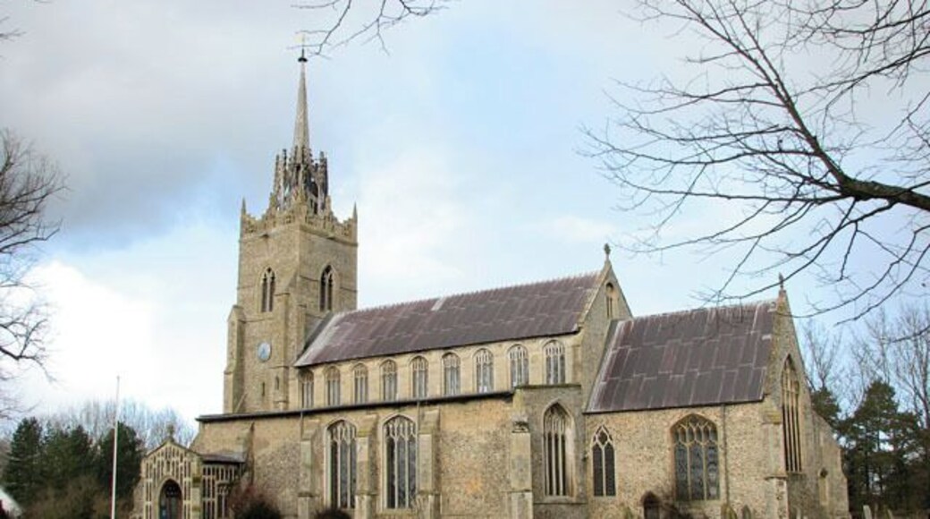 The church of SS Peter and Paul. The church of SS Peter and Paul was built in the 15th century on the site of an older church. It has a magnificent hammerbeam roof which rises to a height of 45 feet above the floor. The building contains many other medieval survivals such as the panels of the chancel screen > 1703026 - an older screen surrounding the Lady Chapel with intricate carvings in its spandrels > 1703031 - choir stalls in the chancel > 1703049 - remains of a mural and the octagonal font > 1703053. There are also a number of interesting tombs. To members of the Lovell family on either side of the east window. To Anne, only child of Sir Robert Herling, on the north wall of the chancel > https://www.geograph.org.uk/photo/1703037. To Sir Robert Herling (d 1435) at the east end of the south aisle > https://www.geograph.org.uk/photo/1703041. To Sir Thomas Lovell and Dame Alice, his wife, with their crests (a bundle of peacock feathers and a Saracen's head) at their feet > https://www.geograph.org.uk/photo/1703043. The most noteworthy feature of the church, however, is the magnificent east window > https://www.geograph.org.uk/photo/1703014 which was donated to the church by Lady Anne Herling and her second husband, Sir Robert Wingfield, in around 1460. Removed for safety in Cromwell's time, the glass of this notable window was hidden in the attic of the since demolished East Harling Hall. When the manor was sold to Thomas Wright in 1736 he restored the glass to the church. It was removed once again during WWII and replaced and re-leaded in 1947.
