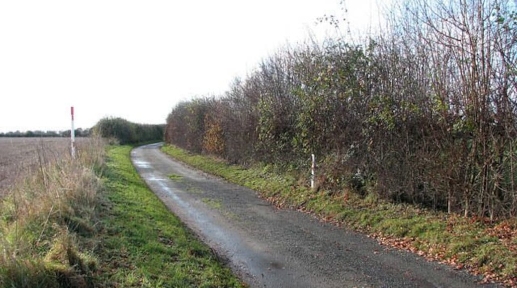 View along Belaugh Lane Which links Market Street with Belaugh Green further to the southwest. In mid-distance gas pipeline markers can be seen by the roadside.