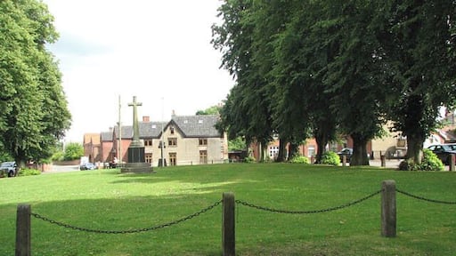 View across the village green. The war memorial and village sign > 1408844 can be seen in the background. Perhaps most widely known for its renowned zoo, the village of Banham is located along the B1113, 11 kilometres north of Diss, 19 kilometres east of Thetford and 32 kilometres south-west of Norwich. The tree-lined village green is surrounded by old thatched houses > 1408825 some with overhanging storeys, and dominated by St Mary's church > 1408886 which adjoins the green in the west. Industries in Banham include the Gaymer Cider factory and brick making from locally found clay. The village has a number of small shops, a Spar supermarket and a village shop > 1408855 and post office, two pubs, and a primary school which caters for about 120 pupils.