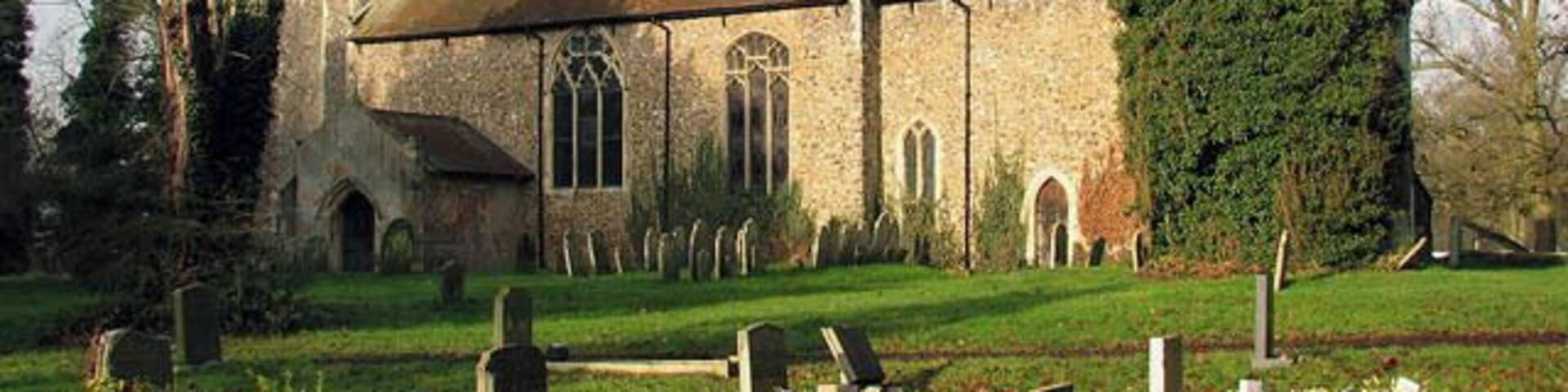 All Saints Church - the south side. All Saints church > 1070159 stands on a hill on the site of an earlier building which is mentioned in the Doomsday book. The chancel dates from the 13th century; the tower, which contains three bells, was added a century later. Its clock is 300 years old and was installed by the Rev. William Vincent in 1872. The church interior > 1070169 -1070170 - 1070183 is much restored and contains a number of C19 and early C20 stained glass windows > 1070177 - 1070178 - 1070180. The church is also used for Benefice events such as holiday clubs for the children. The door is kept locked but a key is available from one of the two keyholders. See also http://www.norfolkchurches.co.uk/postwick/index.html Postwick is a small rural village of about 300 inhabitants, with the church of All Saints being the focal point. The civil parish has an area of 8.29 square kilometres and the village is located 7 kilometres east of the city of Norwich, just south of the A47 southern bypass. The railway passes through here but there is no station.
