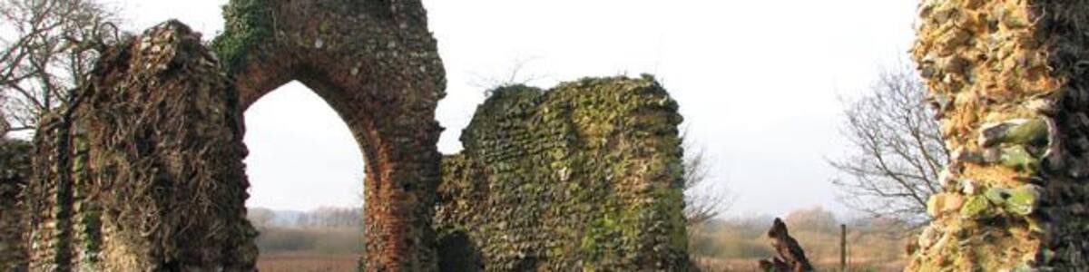 The ruined St Saviour's church. Winter is a good time to visit buildings such as ruined churches, which for most time of the year are overgrown, surrounded by dense vegetation and often inaccessible. Dating from the 12th century, St Saviour's church was in regular use until about the year 1705. The ruin is not marked on OS maps. Little is known of the parish of St Saviour's except that two buildings once used to stand here - the church and a barn which has not survived. Some of the gravestones were moved to St Mary's and others have disappeared with the passage of time. In more recent times the writer and naturalist Ted Ellis (1909-1986) was buried here > https://www.geograph.org.uk/photo/1280803. Edward Augustine Ellis lived in a cottage at Wheatfen Broad with his wife Phyllis for 40 years. He set up his own nature reserve on the 130 acre site comprising woodland, fen and marshland. From 1928-1956 he was the Keeper of Natural History at the Norwich Castle Museum but at the age of 47 he resigned to concentrate on his work as a naturalist. He had an extensive knowledge of the wildlife and eco-systems of the Norfolk Broads and eventually became know as 'the people's naturalist'. http://www.wheatfen.org/tethtml/tet.html