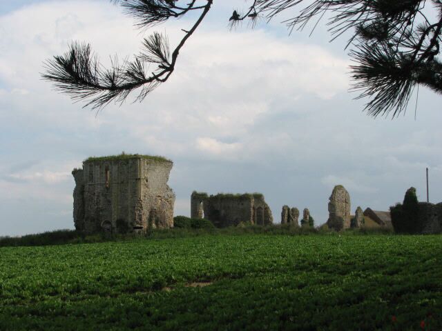 Broomholm Priory. Broomholm Priory is situated to the east of Bacton, close to the village boundary. It was founded in 1113 by William de Glanvill . The priory is said to once have possessed a piece of the true cross, making it one of the most holy places in Europe and one of the largest pilgrimage centres in East Anglia. King Henry III was one of the pilgrims in 1226, and on 6th April of the same year he granted Bromholm the right to hold a fair of three days for the festival of the Exaltation of the Cross (14th-17th September). and its name has been immortalised in Chaucer's "Canterbury Tales". The Broomholm monks are said to have used it to cure diseases, and even to raise people from the dead. In February 1537 the chief commissioner of Henry VIII was sent to Broomholm to collect the relics and the cross disappeared from history. The priory was suppressed in 1536 and ruins are all that now remain. Now located on private land they can be glimpsed through the arch of the ruined gatehouse on Abbey Street > 489965