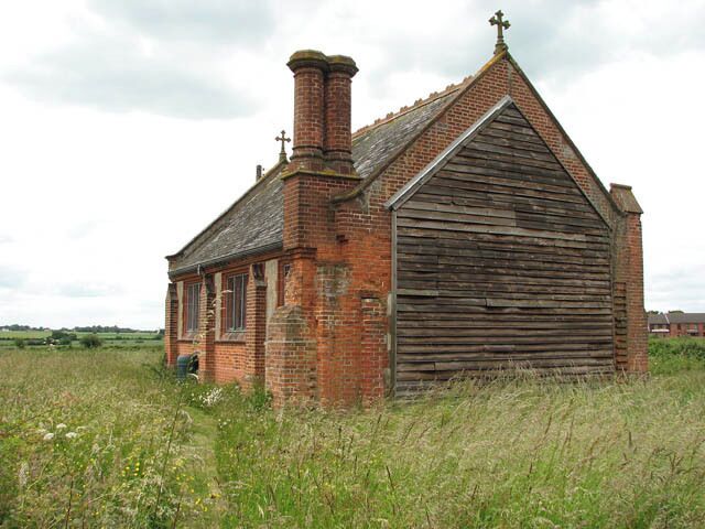 St Edmund's church. St Edmund's church is located in Forncett End, about one kilometre west of the other Forncetts - St Mary and St Peter. The small brick building > 853185 - 853198 - 1361021 was erected around 1903/4 as a mission church to Forcnett St Peter & Paul - the foundation stone > 853189 on its north wall gives the opening date as St Peter's Day, 29th June 1904. Its purpose was to serve the settlement at this end of the straggling parish. However, the parish ran out of funds during construction and what was intended to be the chancel arch became the east wall, which remains covered with weatherboarding. The interior is furnished with pine benches and the baptismal font copies the style characteristic for the 14th century. This church is in regular use. It is kept locked but a key is available.