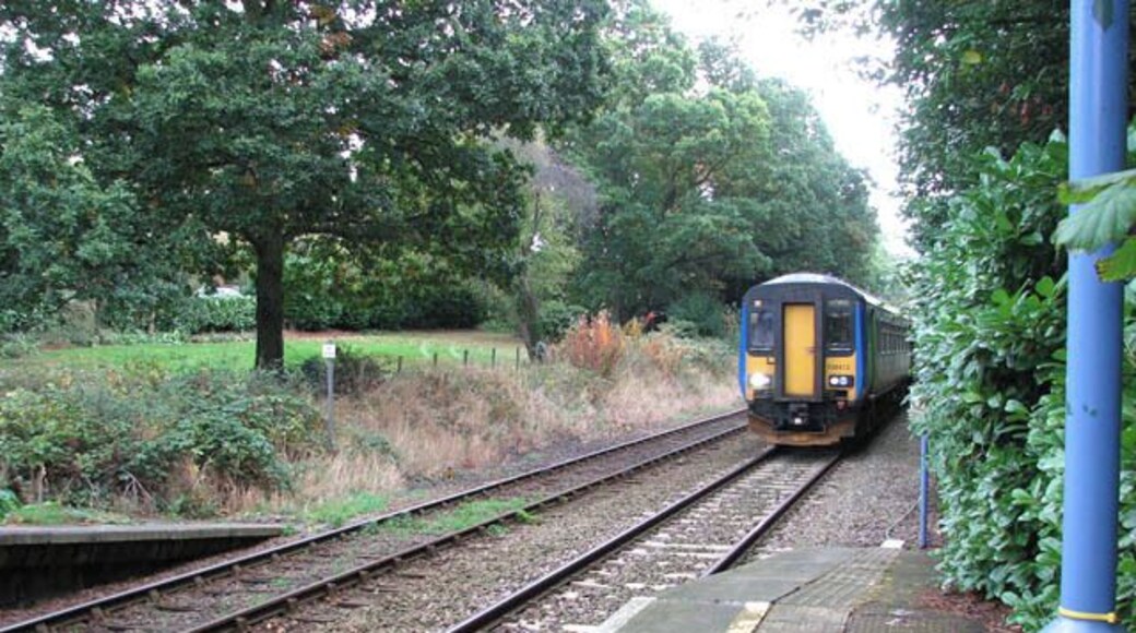 Norwich-bound train passing Brundall Gardens station. Brundall Gardens station > 1531905 serves the western end of the village. It is located on the Wherry Lines and served by National Express East Anglia, linking Norwich with Great Yarmouth and Lowestoft. The entrance to the station is at the end of West End Avenue > 1531874 - an unsurfaced access road serving the properties situated alongside it. The station is unmanned and there is no car park. A footbridge > 1531893 connects the two platforms - it has the number 1225A.
