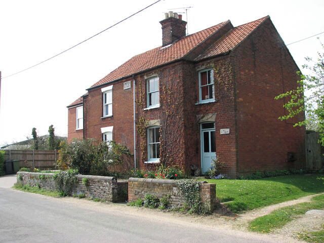Corpusty - Mill Villas. The Mill Villas were built by Samuel Goldsmith for mill workers. A wall tablet is inscribed 'S. G. 1898'. Samuel Goldsmith, who at the age of 16 in the 1851 census was already described as a miller, had the lease of Corpusty watermill > 1257450. The Goldsmith family also owned two postmills in Corpusty. The villages Corpusty and Saxthorpe, situated either side of the river Bure, merge into each other. Each village has their own church but St Andrew's > https://www.geograph.org.uk/photo/309082 serves both villages ever since Corpusty's Saint Peter's > https://www.geograph.org.uk/photo/873327 - located on the outskirts of the village and separated from it by the busy B1149 - closed and came in the care of the Friends of Friendless Churches.