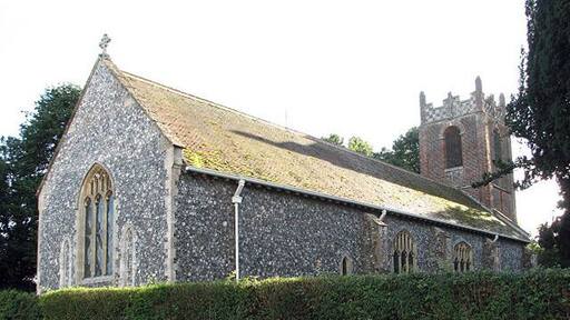 St Mary's church. St Mary's C18 red-brick tower > 920077 was built onto the foundations of a medieval tower; the tower survived a fire that destroyed most of the church building in December 1891. Consequently, the interior > 312369 - 920082 - 920084 and glass windows date from this time. The church is kept locked. See also: http://www.norfolkchurches.co.uk/greatplumstead/index.html