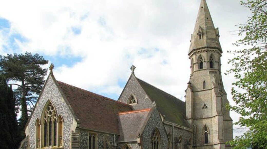 St Andrew's church viewed from the northeast. Quite often the sunny side of a church is also its 'prettier' side but in this case the north elevation is even grander than the south. This is also the view which presents itself from The Street. St Andrew's church was completely rebuilt in 1859 by the architect Robert Kerr and it is one of the finest 19th century churches in East Anglia. It stands on the site of a round-tower church which had fallen into ruin. With the exception of the minaret-like tower which is offset on the north and built of stone, the building material used was flint. The interior is entirely 19th century also, most of the stained glass windows are by Hardman & Co. This church is kept open every day. For more information see: http://www.norfolkchurches.co.uk/framinghampigot/framinghampigot.htm