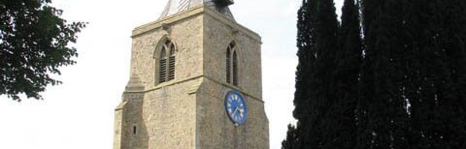 St Mary's church - tower and porch. St Mary's church > 1408886 - 1408907 as we see it today was mainly built during the 14th century. It is a large church with a square tower that is topped by a lead-covered spire. St Mary's was extensively restored by the then Rector, the Revd J.G. Fardell, in the late 19th century and the furnishings and stained glass windows as well as the ornate font cover date from this time. The nave roof > 1408947 has massive barn-like timbers, tie-beams and kingposts which all appear to be original as is the C14 octagonal font > 1408954. Another survival is the so-called Bardolph Effigy > 1408950 - a knight in armour who rests in a recess built into the north nave wall. Unusually, the statue is of carved oak, painted black presumably in the 19th century in order to resemble stone. According to tradition it depicts Sir Hugh Bardolph who was Lord of Greys Manor in the 12th century. The east window contains glass made by J.R. Clayton in 1857 > 1408914 while he was working with Powell & Sons of London. The north aisle east window > 1408916 is by the same stained glass artist and was made to designs by Henry Holiday. The glass on the south wall > 1408935 believed to be the rarest of the church, is thought to date from the 16th century, a time from which very little remains. 17th century Flemish glass > 1408932 can be found in one of the nave north windows and one of the north chancel windows were made by the well-known London glass maker C.E. Kempe > 1408930.