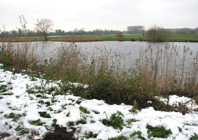 View across the River Yare Most of the snow has melted in the surrounding fields but on the shady side of the river it still lingers, making the path quite slippery. Postwick Marshes, on the other side, are green but not grazed at this time of the year.