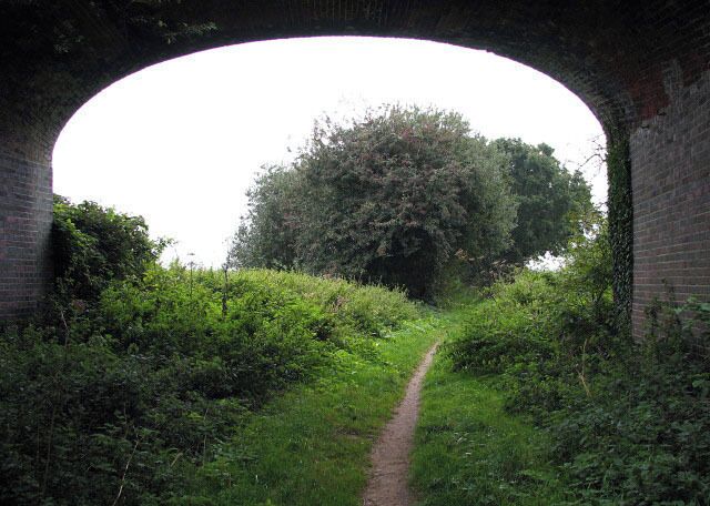 View east along the Weavers Way. The view was taken through the bridge > 984006 which carries Banningham Road over a dismantled railway line, which now forms a section of the Weavers Way.