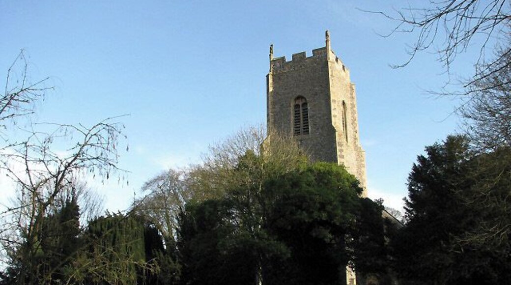 The church of St Peter and St Paul Viewed from the churchyard. This church is surrounded by tall trees and hence difficult to photograph. When locked, a key is readily available at The Vicarage, next door. For more detailed information see http://www.norfolkchurches.co.uk/barnhambroom/barnhambroom.htm