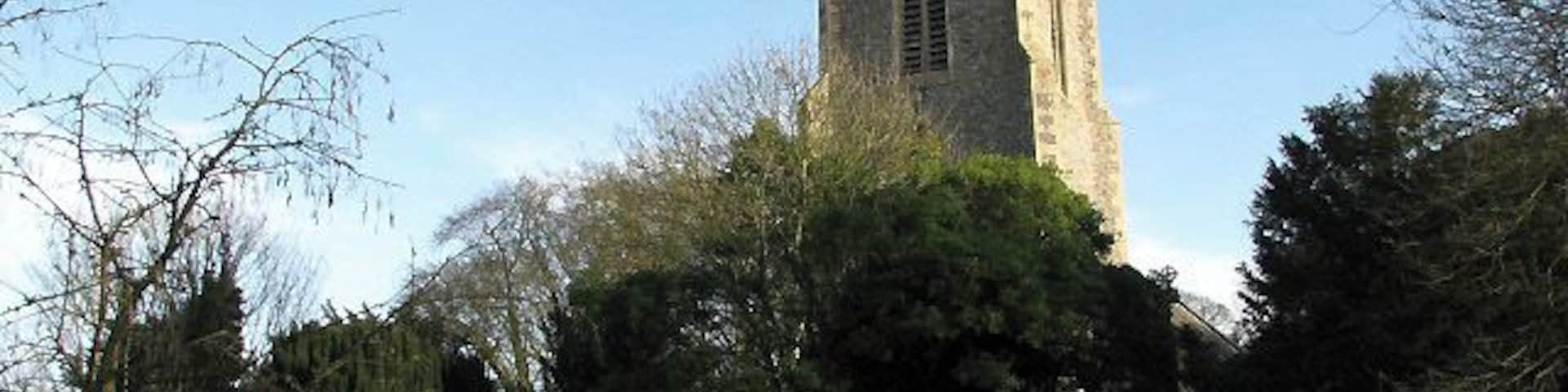 The church of St Peter and St Paul Viewed from the churchyard. This church is surrounded by tall trees and hence difficult to photograph. When locked, a key is readily available at The Vicarage, next door. For more detailed information see http://www.norfolkchurches.co.uk/barnhambroom/barnhambroom.htm