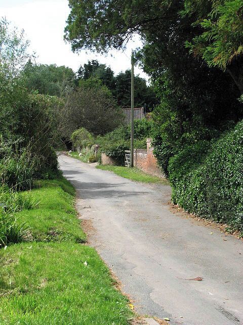 View southwest along Hall Farm Drive. The narrow road soon peters out into an unsurfaced track > 918047 which in turn becomes a narrow path > 918064 leading to Station Road > 918310 and to Salhouse railway station > 918373 further to the west. See > 918045 for a view taken in the opposite direction.