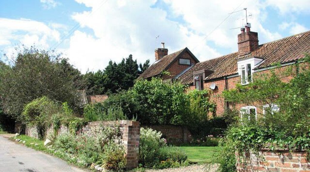 Red-brick cottages On Farm Hall Drive. Much of the village of Salhouse is now covered by a Conservation Order and it is hoped that its rural character will be maintained.