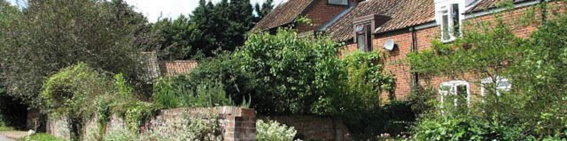 Red-brick cottages On Farm Hall Drive. Much of the village of Salhouse is now covered by a Conservation Order and it is hoped that its rural character will be maintained.