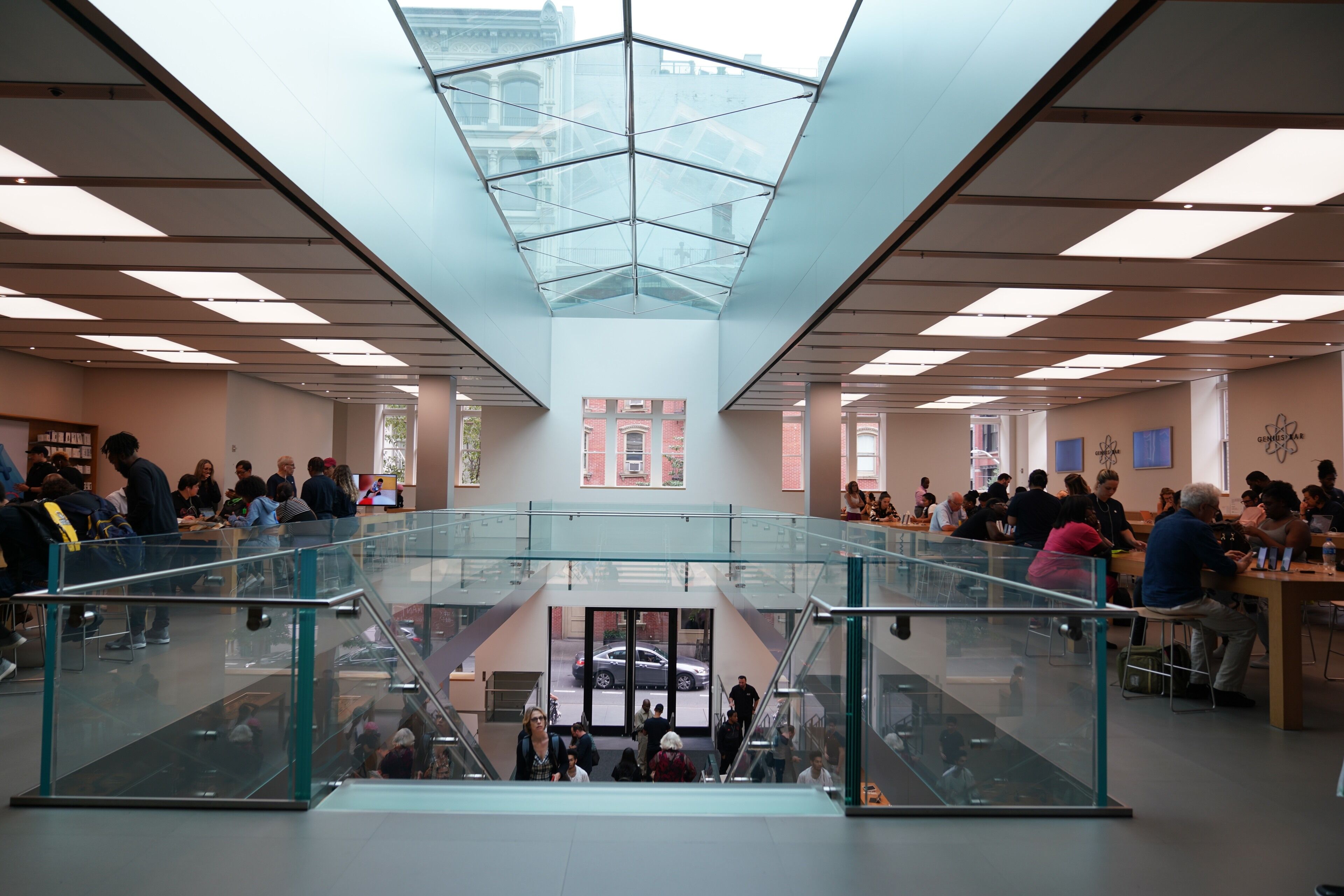 inside AppleStore SoHo.
Glass roof is amazing.