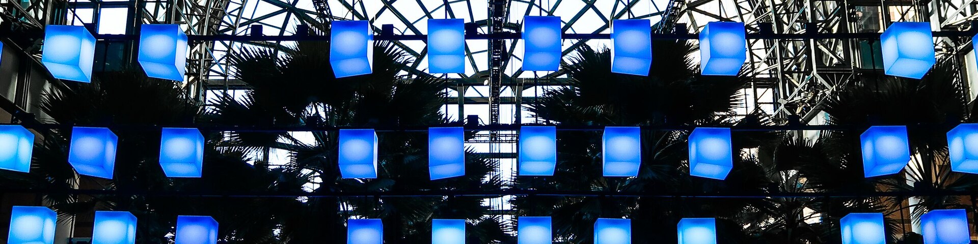 Lights changing with the music at this mall by the World Trade Center