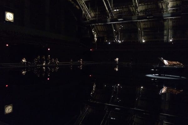 2014 art installation "tears become... streams become..." by artist Douglas Gordon and pianist Hélène Grimaud. The floor of the drill hall was covered by an enormous pool of water into which two pianos had been placed. There were performance on the pianos for the first few weeks; after that, it was purely an installation. Smartphone pic so not very good quality—really wish I'd brought my camera!