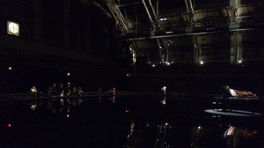 2014 art installation "tears become... streams become..." by artist Douglas Gordon and pianist Hélène Grimaud. The floor of the drill hall was covered by an enormous pool of water into which two pianos had been placed. There were performance on the pianos for the first few weeks; after that, it was purely an installation. Smartphone pic so not very good quality—really wish I'd brought my camera!