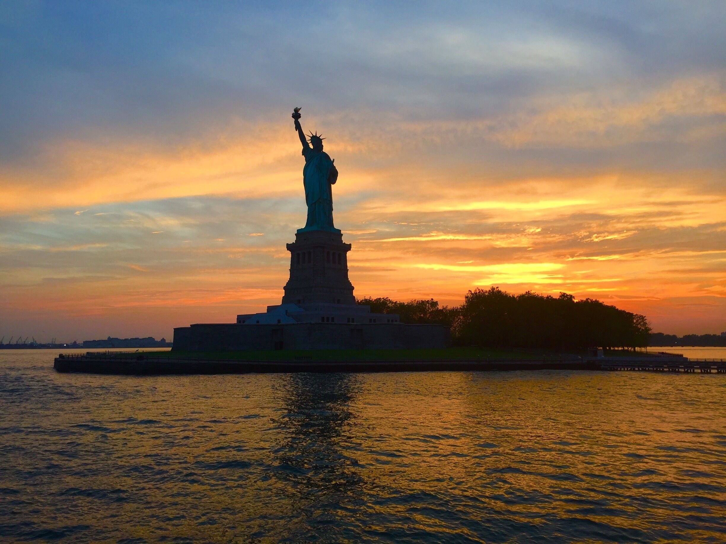 Sunset over Statue of Liberty