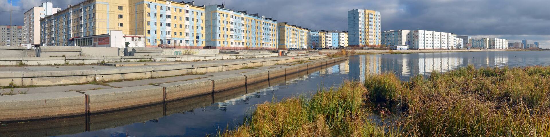 View at Orudzhev embankment and Yantarnoye (Amber) lake. Nadym, Yamalo-Nenets Autonomous Okrug (Yamal), Russia.