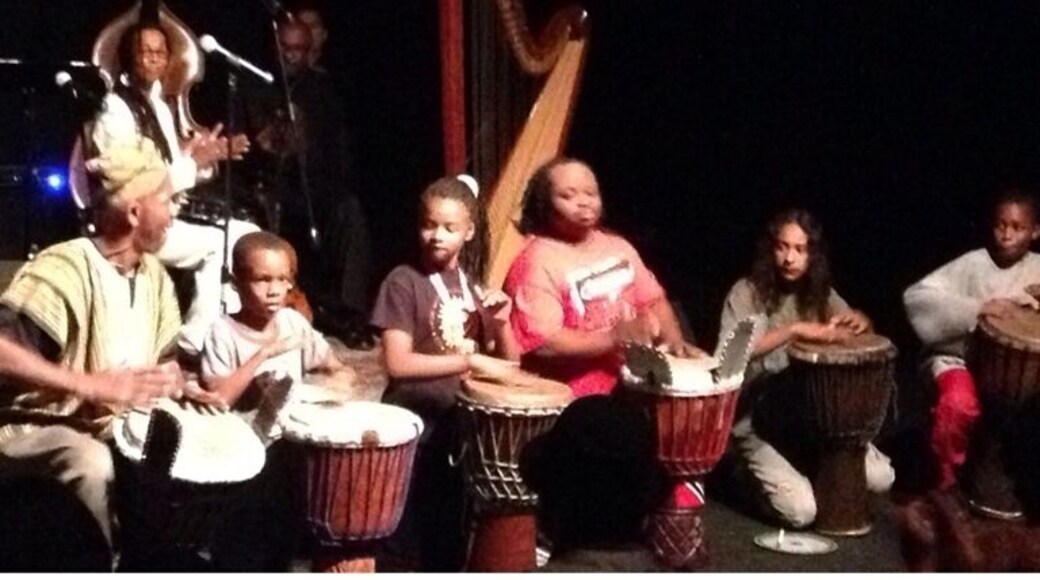 African drum at Malonga Theatre with Tacuma and youth..