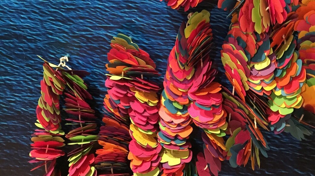 Colorful paper leis at the Polynesian exhibit.