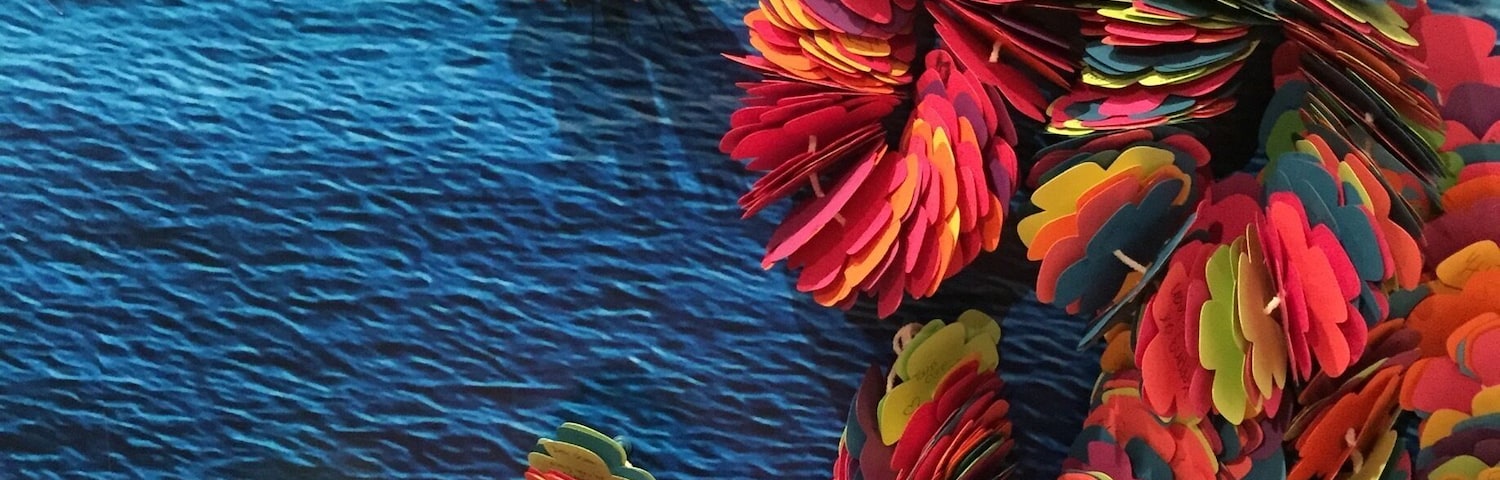 Colorful paper leis at the Polynesian exhibit.