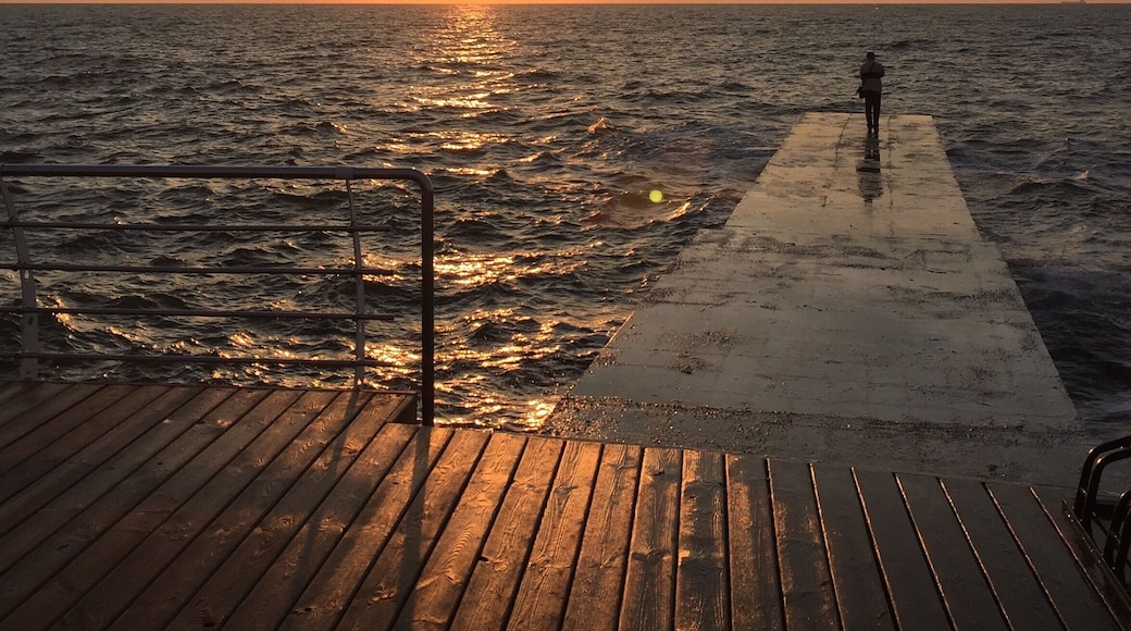 Sunrise on the Black Sea, after walking around the city all night.