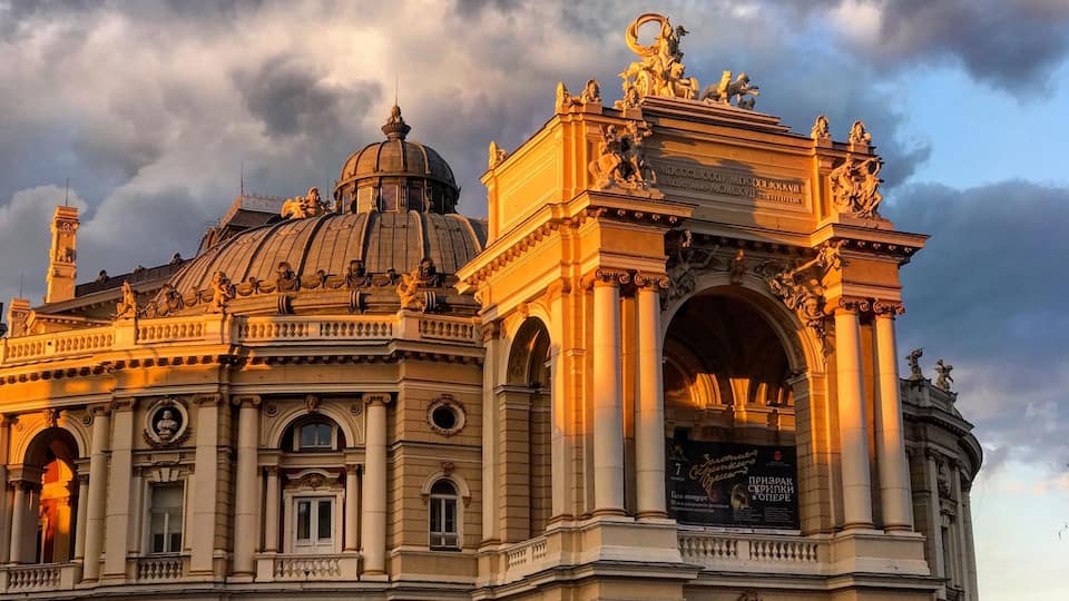 The city of Odesa, Ukraine is a vibrant, cosmopolitan city that features beautiful architecture (Odessaâs Opera House featured in photo), buzzing cafes and restaurants, and access to the Black Sea. Oh. And the famous Potemkin Steps!